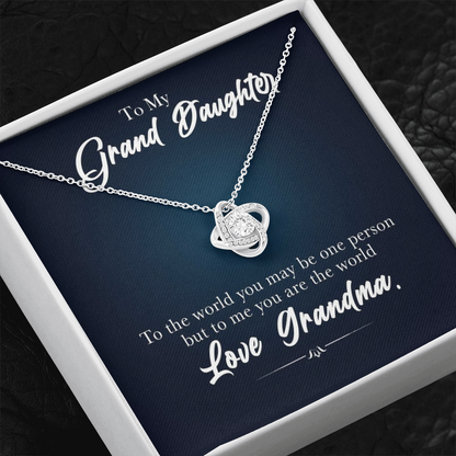 To My Grand Daughter - To Me, You Are the World | Artisan Crafted 14k White Gold Family Knot Necklace