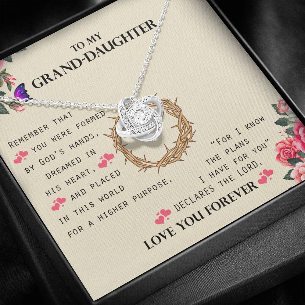 To My Grand Daughter - For I Know the Plans | Artisan 14K White Gold Family Knot Necklace | Gift for Grand Daughter