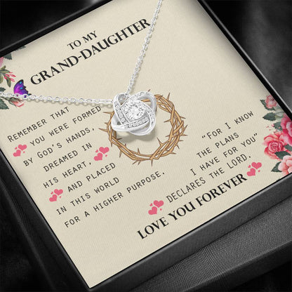 To My Grand Daughter - For I Know the Plans | Artisan 14K White Gold Family Knot Necklace | Gift for Grand Daughter