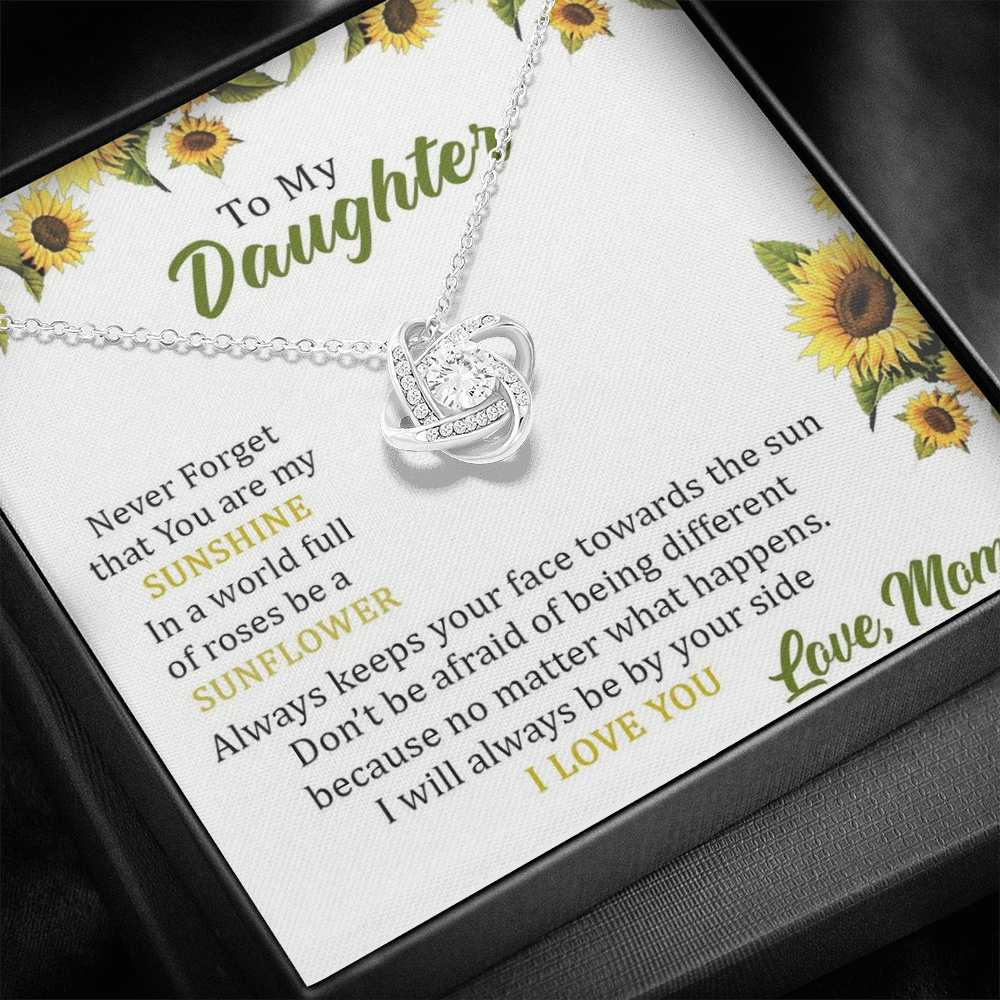 To My Daughter - You Are My Sunshine ( Love, Mom) | Artisan Crafted 14k Brilliant Gold Family Knot Necklace