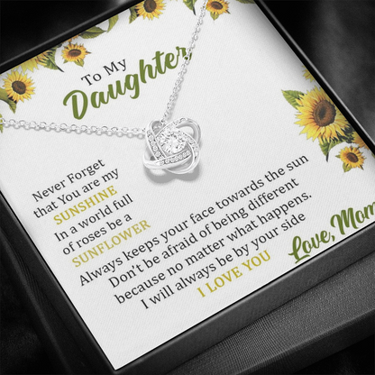 To My Daughter - You Are My Sunshine ( Love, Mom) | Artisan Crafted 14k Brilliant Gold Family Knot Necklace