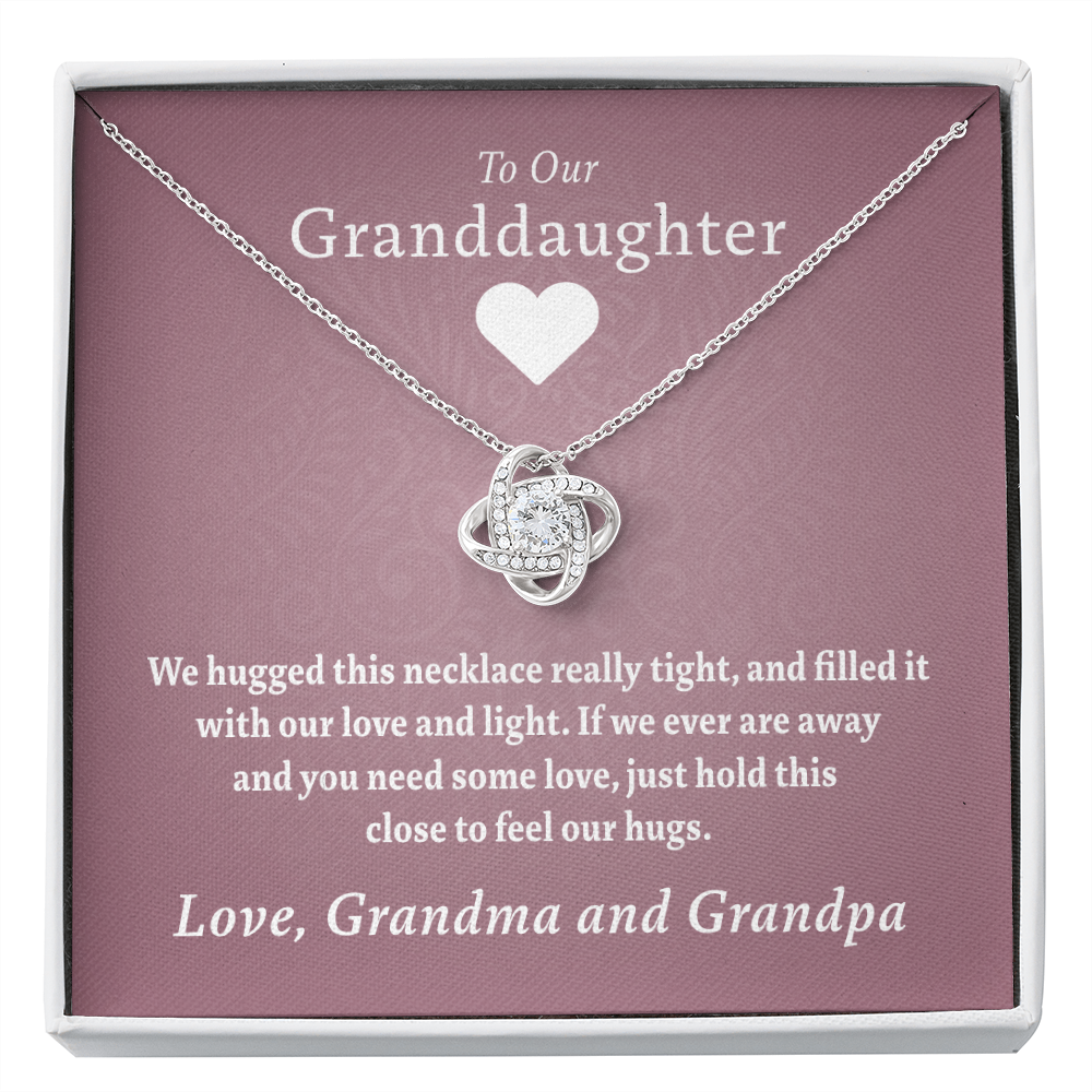 Granddaughter - Two Hugs (Grandma & Grandpa) | Beautiful 14k White Gold Granddaughter Knot Necklace