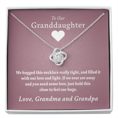 Granddaughter - Two Hugs (Grandma & Grandpa) | Beautiful 14k White Gold Granddaughter Knot Necklace