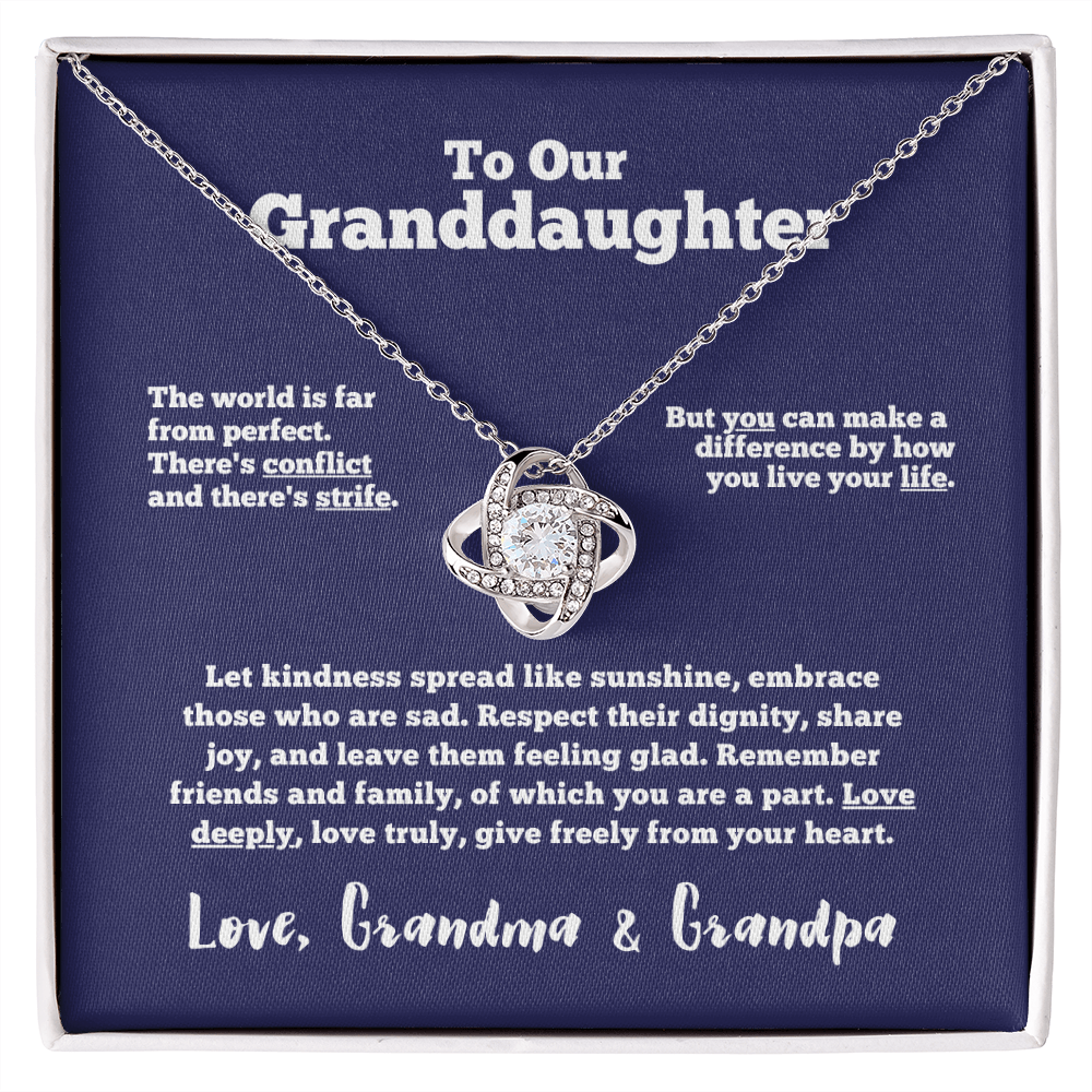 To Our Granddaughter - Love Deeply (Grandpa and Grandma) | 14k White Gold Knot Necklace