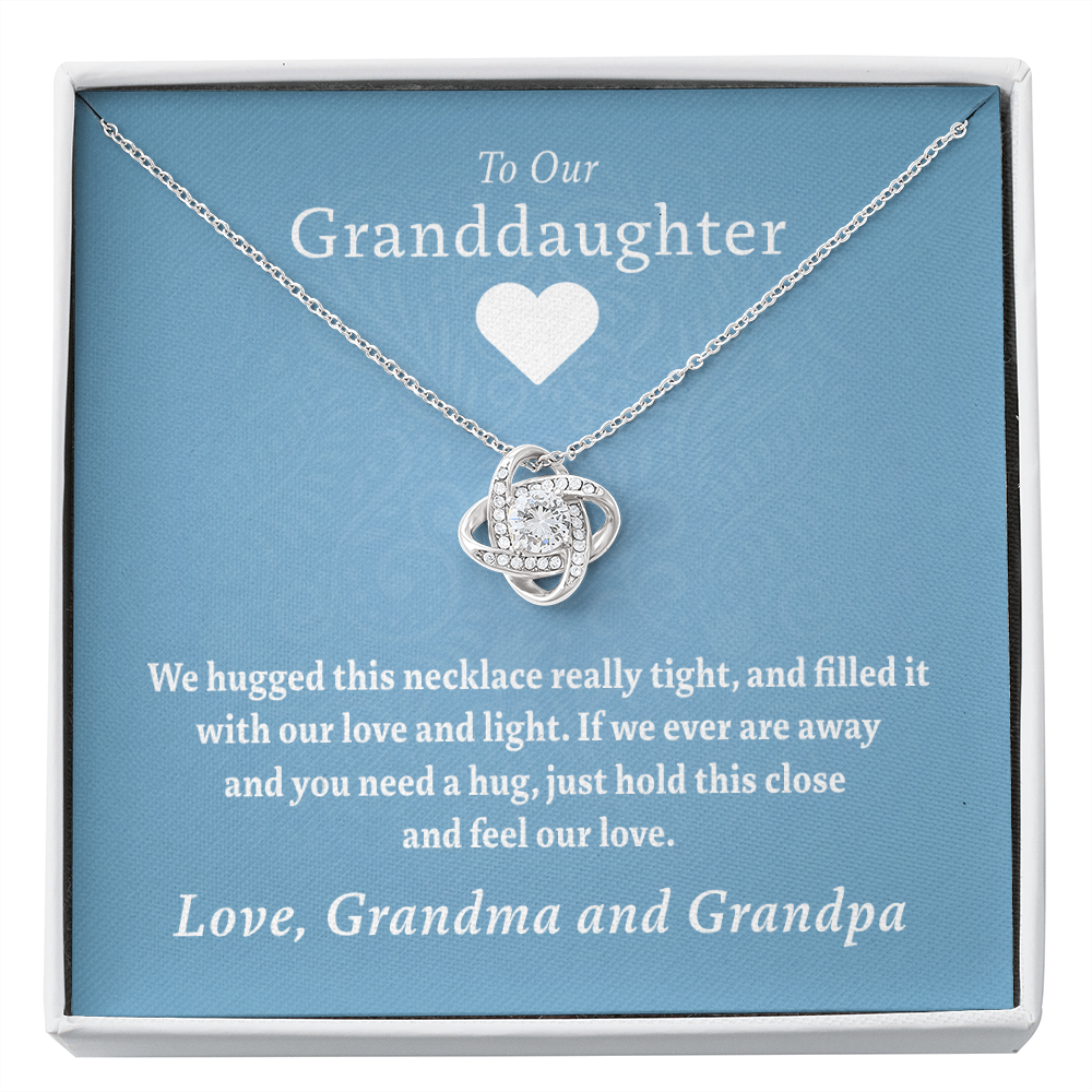 Granddaughter - Our Love (Blue) | Beautiful 14k White Gold Granddaughter Knot Necklace