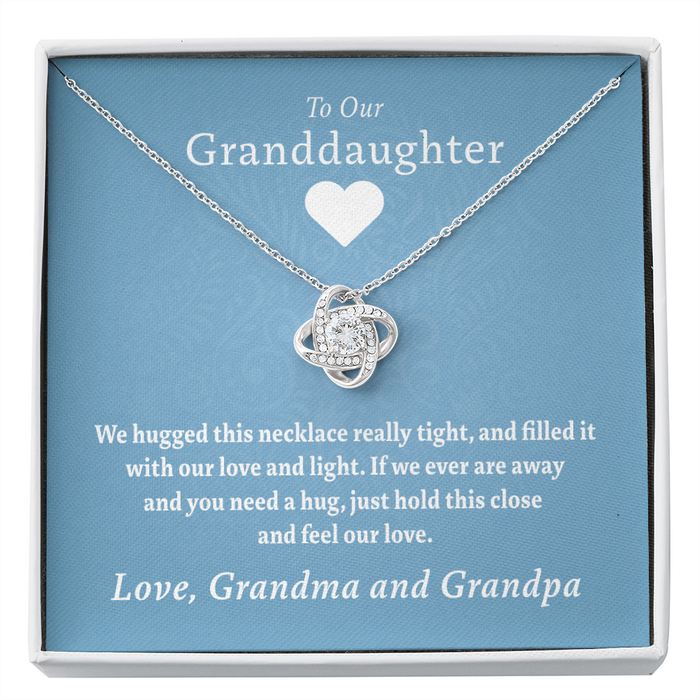 Granddaughter - Our Love (Blue) | Beautiful 14k White Gold Granddaughter Knot Necklace Standard Box