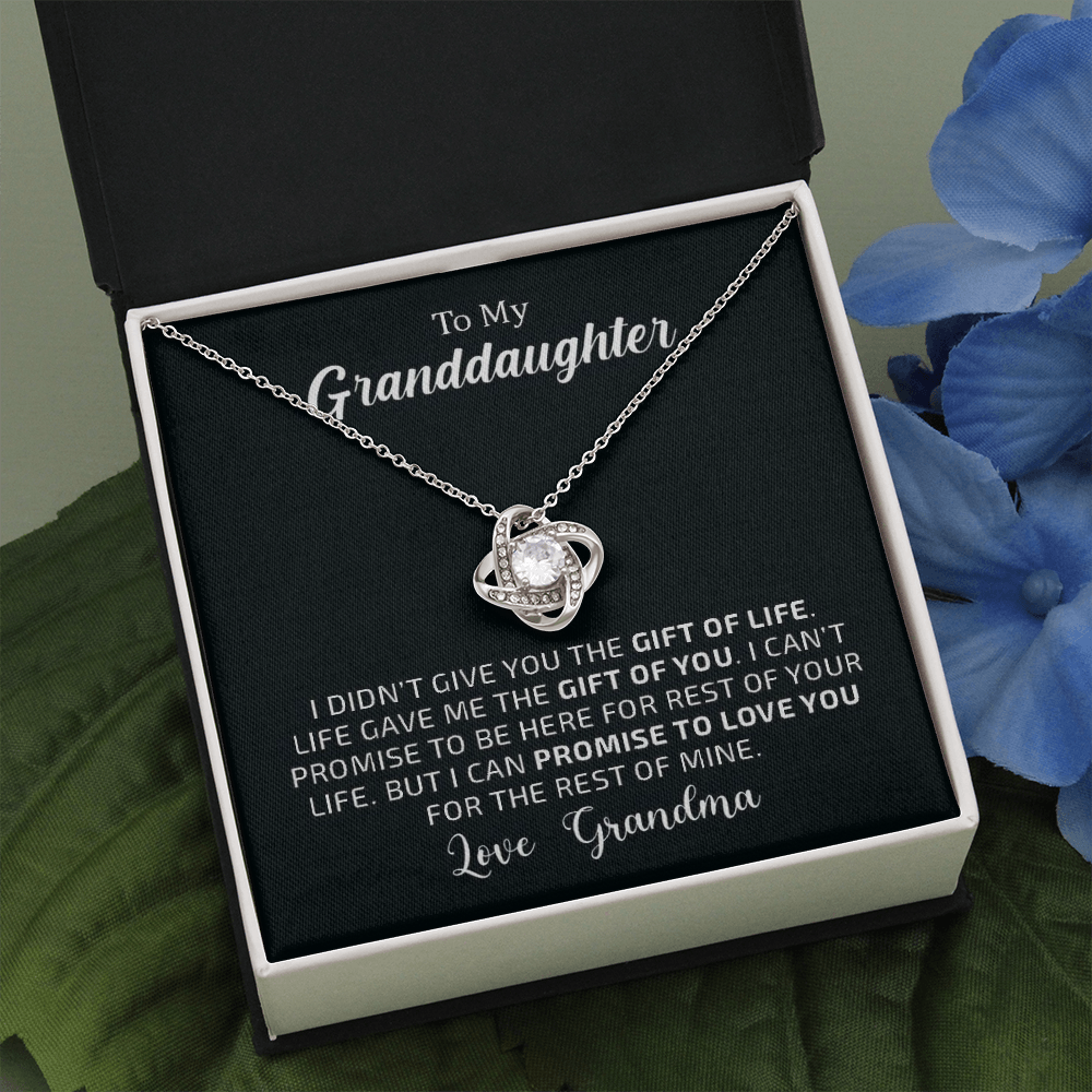 To My Grand Daughter - The Gift of You (Love Grandma) | Beautiful 14k White Gold Family Forever Love Knot | Real White Gold Necklace