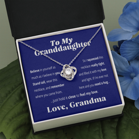 To My Granddaughter - Believe in Yourself As I Believe In You | 14k White Gold Family Knot Necklace