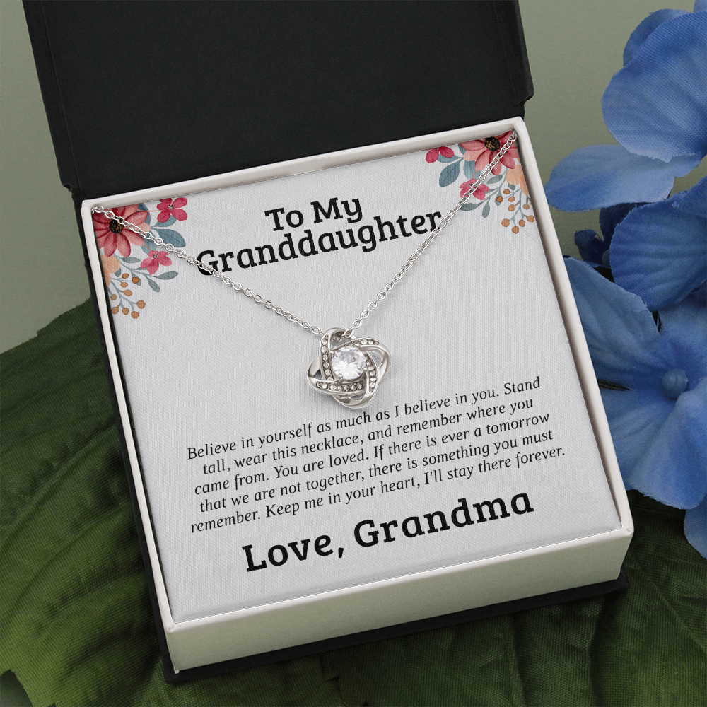 To My Granddaughter, Stand Tall | 14k White Gold Love Knot | Granddaughter Necklace Gift & Poem Card