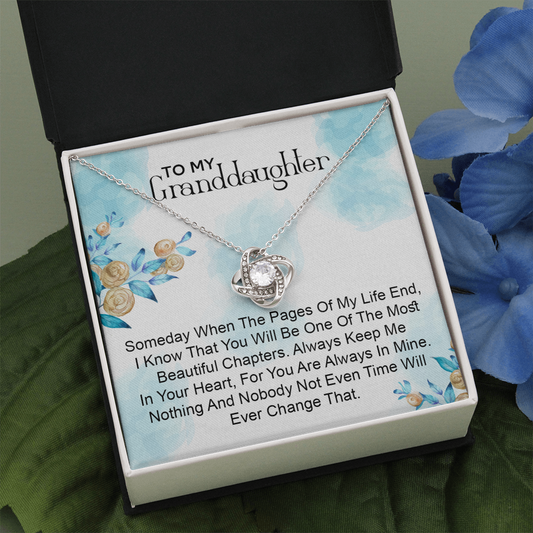 To My Granddaughter - You'll Be In My Heart  | Beautiful 14k White Gold Family Forever Love Knot | Granddaughter Keepsake Gift w/ Message Card