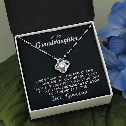 To My Grand Daughter - The Gift of You (Love Grandma) | Beautiful 14k White Gold Family Forever Love Knot | Real White Gold Necklace Standard Box
