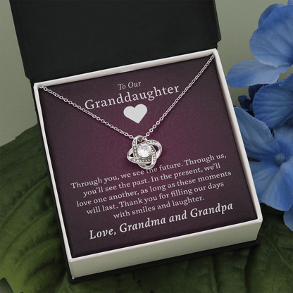 Granddaughter - Past, Present, Future | 14k White Gold & Stainless Steel Necklace (From Grandma and Grandpa)