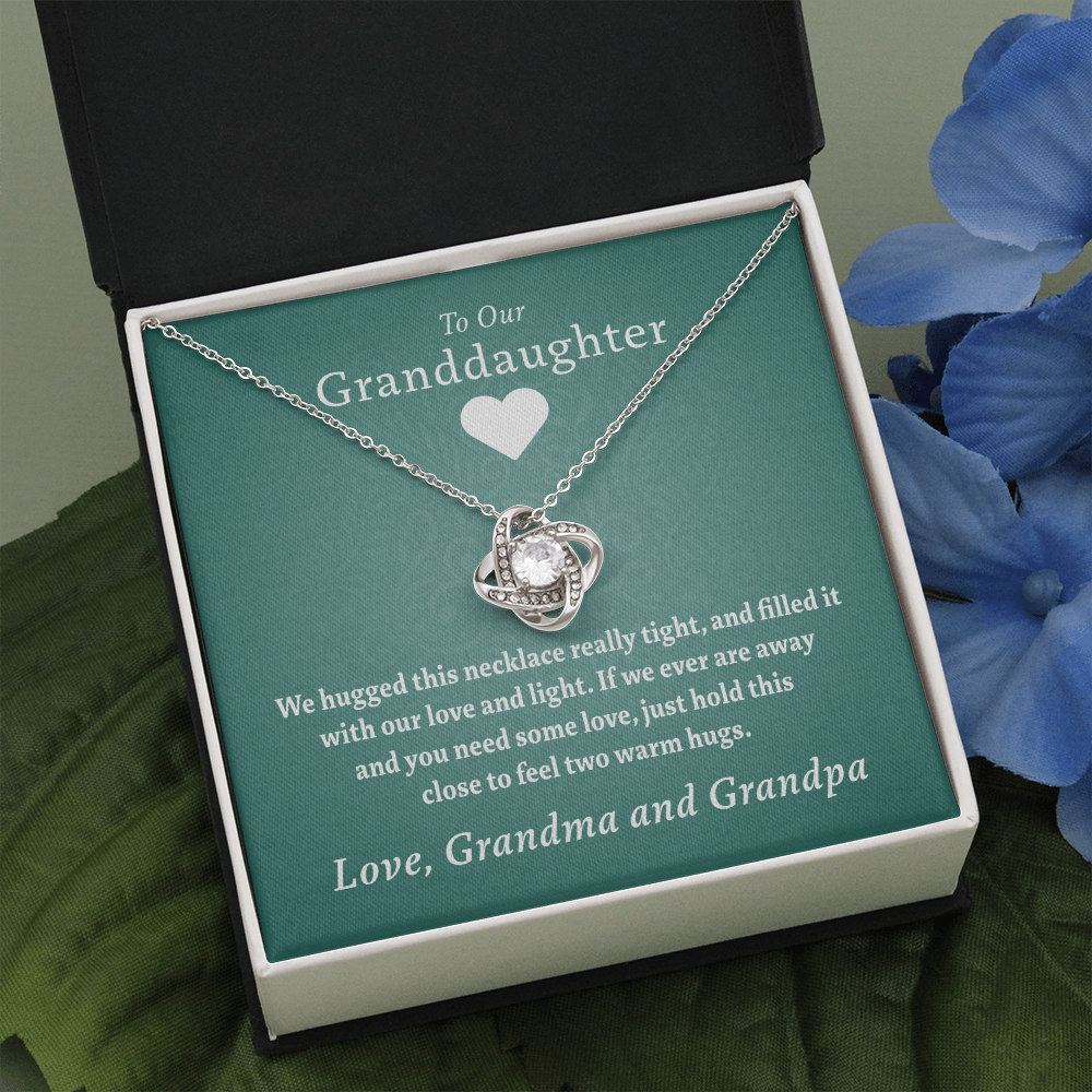 Granddaughter - Warm Hugs (Grandma & Grandpa) | Beautiful 14k White Gold Granddaughter Knot Necklace