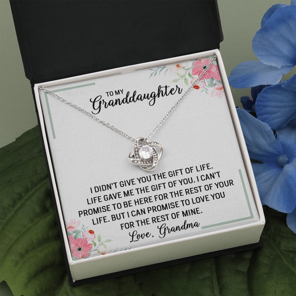 To My Granddaughter - Promise to Love You | Beautiful 14k White Gold Family Forever Love Knot | Granddaughter Keepsake Gift w/ Message Card