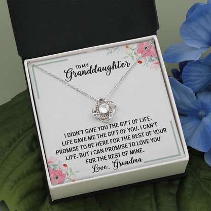 To My Granddaughter - Promise to Love You | Beautiful 14k White Gold Family Forever Love Knot | Granddaughter Keepsake Gift w/ Message Card