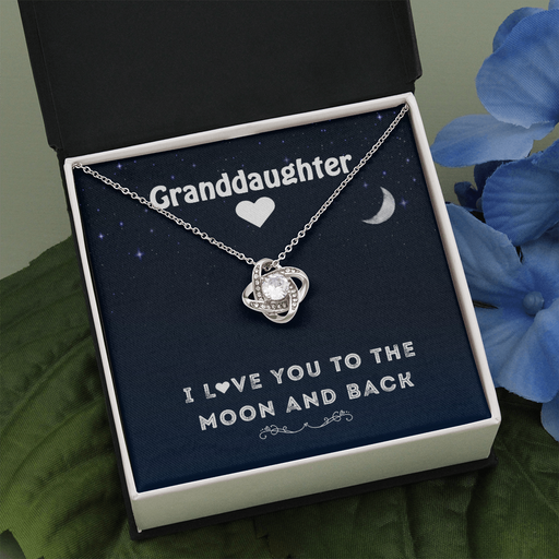 To My Granddaughter - To The Moon and Back | Beautiful 14k White Gold Family Forever Love Knot | Granddaughter Keepsake Gift w/ Message Card Standard Box