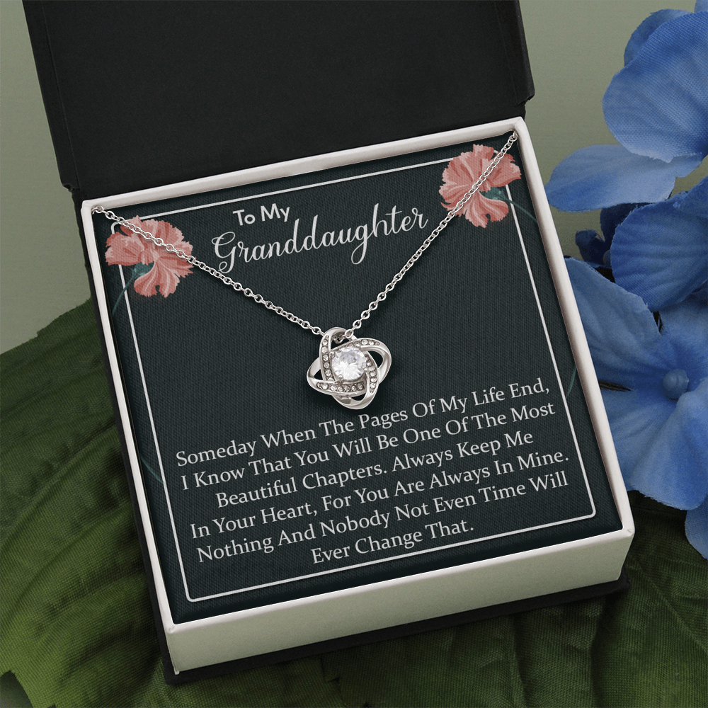 To My Granddaughter - You'll Be In My Heart | Beautiful 14k White Gold Family Forever Love Knot | Granddaughter Keepsake Gift w/ Message Card