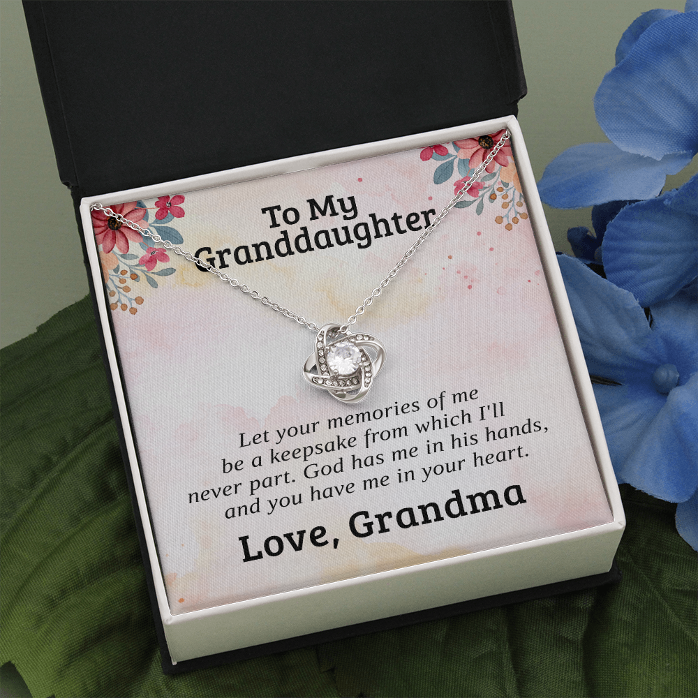 To My Granddaughter, Memories | 14k White Gold Love Knot | Granddaughter Necklace Gift & Poem Card