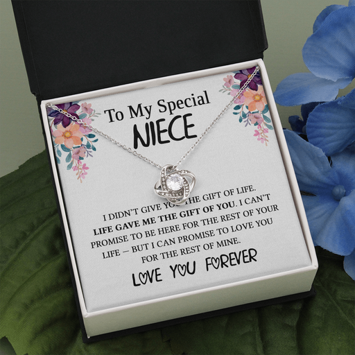 Necklace for Niece, Love You Forever | 14k White Gold & Stainless Steel With Box and Poem Card (White) Two Toned Box