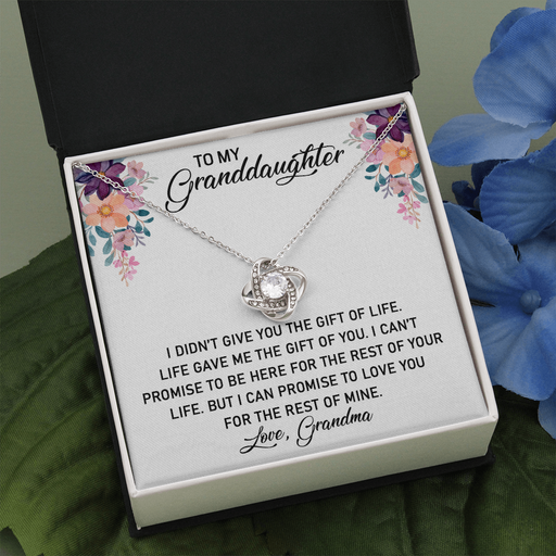 To My Granddaughter - Here for The Rest of Your Life | Beautiful 14k White Gold Family Forever Love Knot | Granddaughter Keepsake Gift w/ Message Card Standard Box