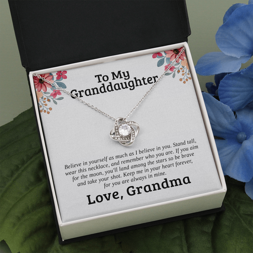 To My Granddaughter, Believe | 14k White Gold Love Knot | Granddaughter Necklace Gift & Poem Card Standard Box