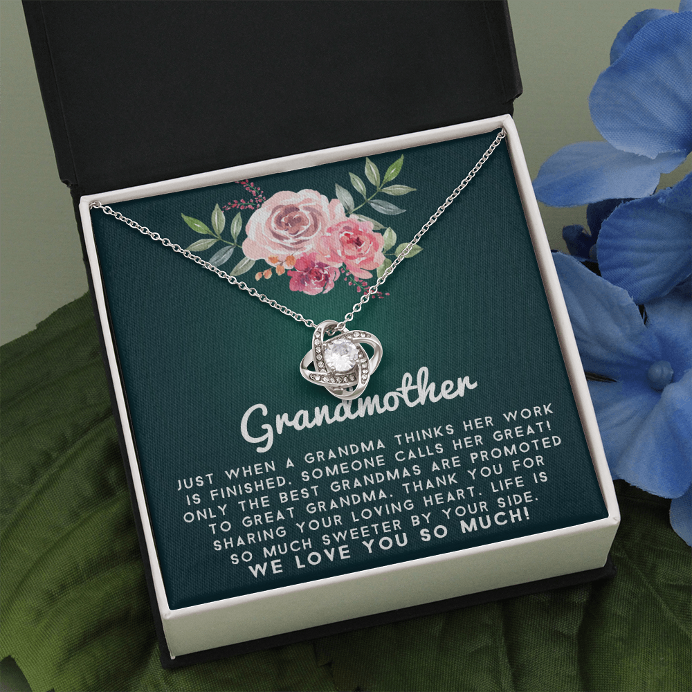 Great Grandmother - Promoted to Great | 14k White Gold Family Forever Love Knot | Grandma Nana Keepsake Gift w/ Message Card