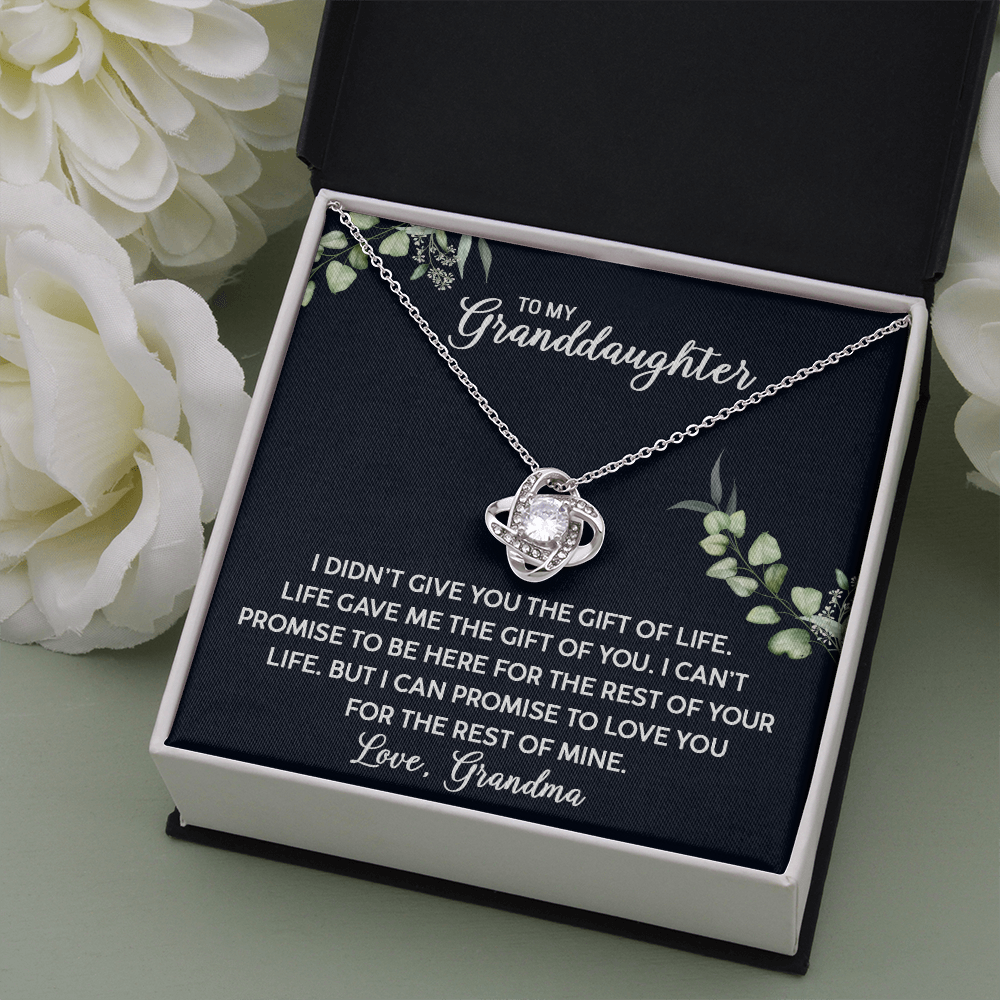 To My Granddaughter - Life Gave Me You | Beautiful 14k White Gold Family Forever Love Knot | Granddaughter Keepsake Gift w/ Message Card