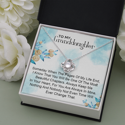 To My Granddaughter - When the Pages End | Beautiful 14k White Gold Family Forever Love Knot | Granddaughter Keepsake Gift w/ Message Card