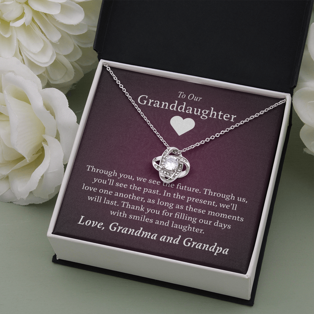 Granddaughter - Past, Present, Future | 14k White Gold & Stainless Steel Necklace (From Grandma and Grandpa)