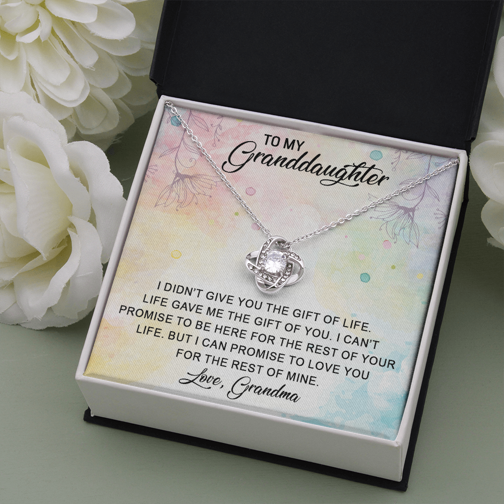 To My Granddaughter - Promise to Love You | Beautiful 14k White Gold Family Forever Love Knot | Granddaughter Keepsake Gift w/ Message Card
