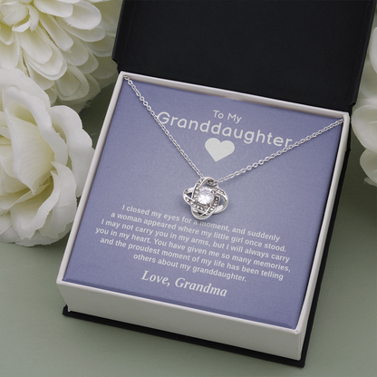 To My Granddaughter - Carry Me in Your Heart | 14k White Gold Knot Necklace