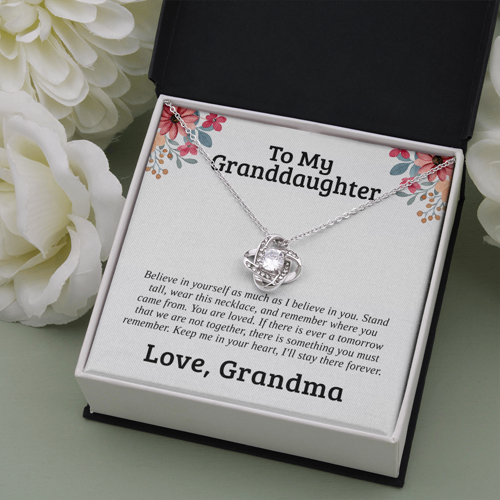 To My Granddaughter, Stand Tall | 14k White Gold Love Knot | Granddaughter Necklace Gift & Poem Card