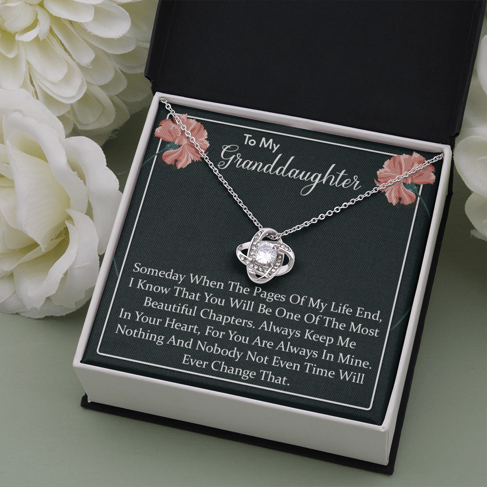 To My Granddaughter - You'll Be In My Heart | Beautiful 14k White Gold Family Forever Love Knot | Granddaughter Keepsake Gift w/ Message Card