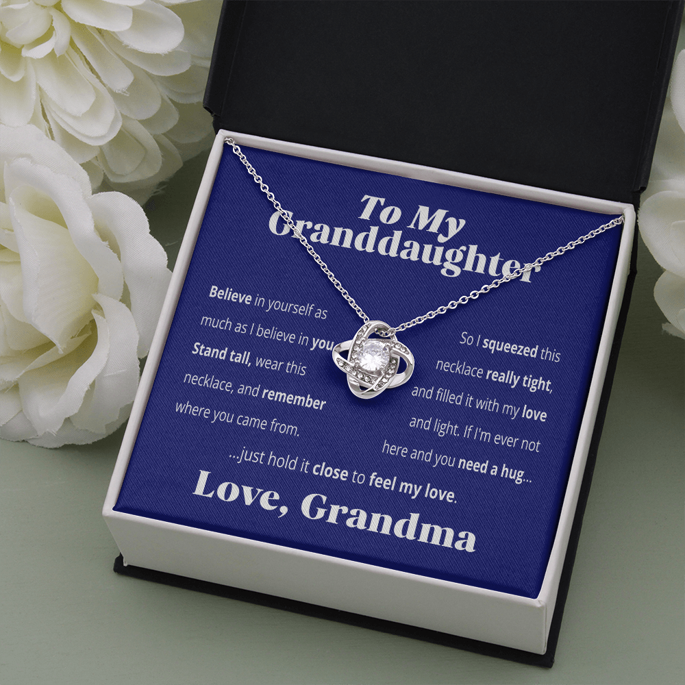 To My Granddaughter - Believe in Yourself As I Believe In You | 14k White Gold Family Knot Necklace