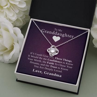 To My Granddaughter, Three Things I'd Give You | 14k White Gold Necklace Stainless Steel