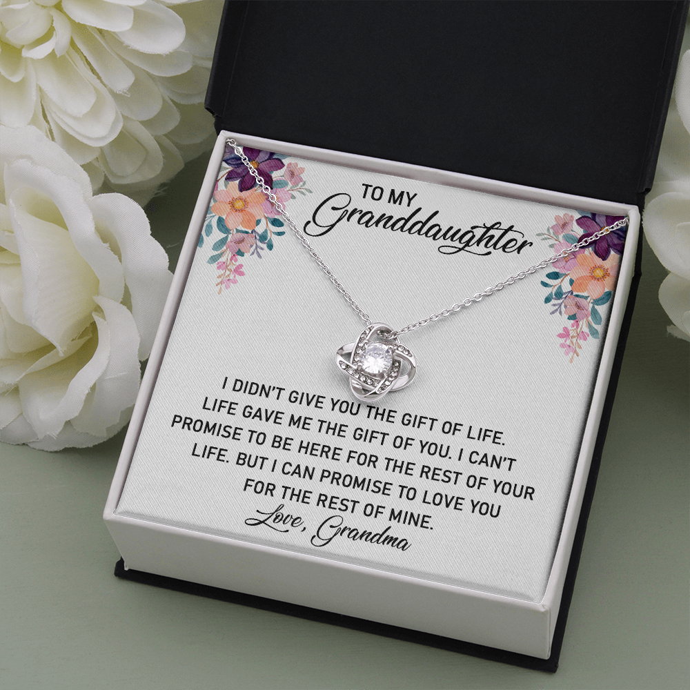 To My Granddaughter - Here for The Rest of Your Life | Beautiful 14k White Gold Family Forever Love Knot | Granddaughter Keepsake Gift w/ Message Card