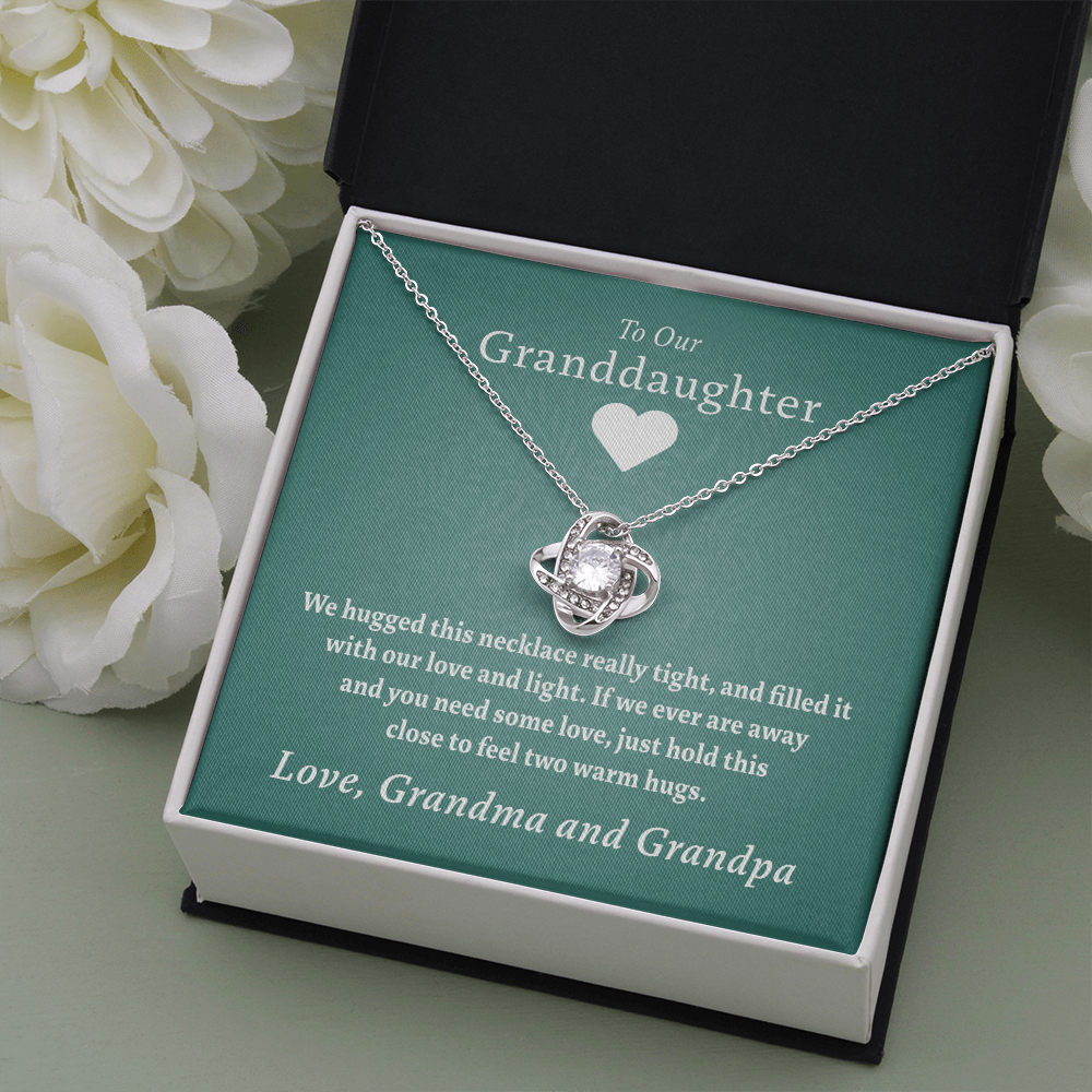 Granddaughter - Warm Hugs (Grandma & Grandpa) | Beautiful 14k White Gold Granddaughter Knot Necklace