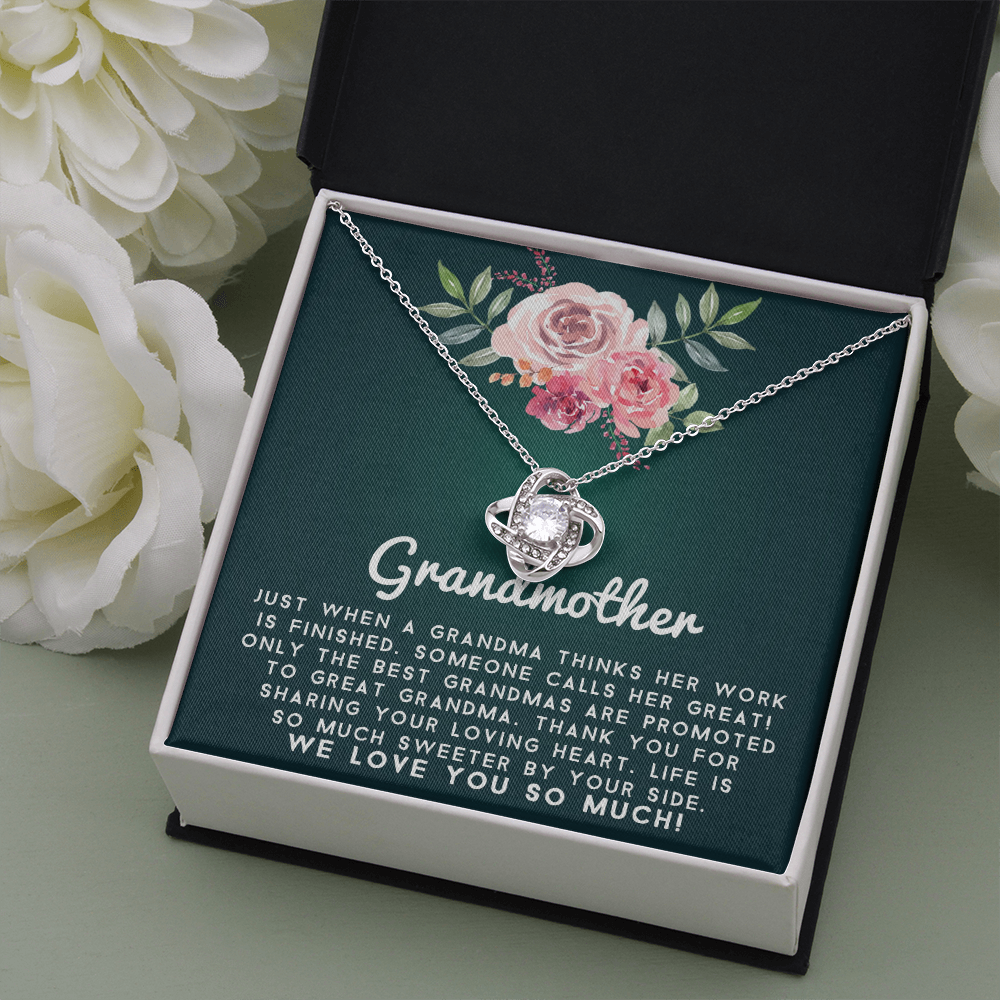 Great Grandmother - Promoted to Great | 14k White Gold Family Forever Love Knot | Grandma Nana Keepsake Gift w/ Message Card