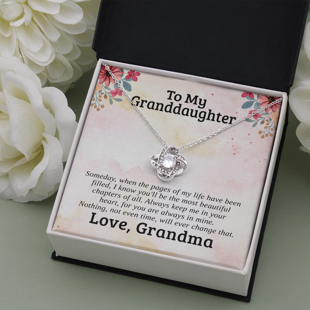 To My Granddaughter, Most Beautiful Chapters | 14k White Gold Love Knot | Granddaughter Necklace Gift & Poem Card