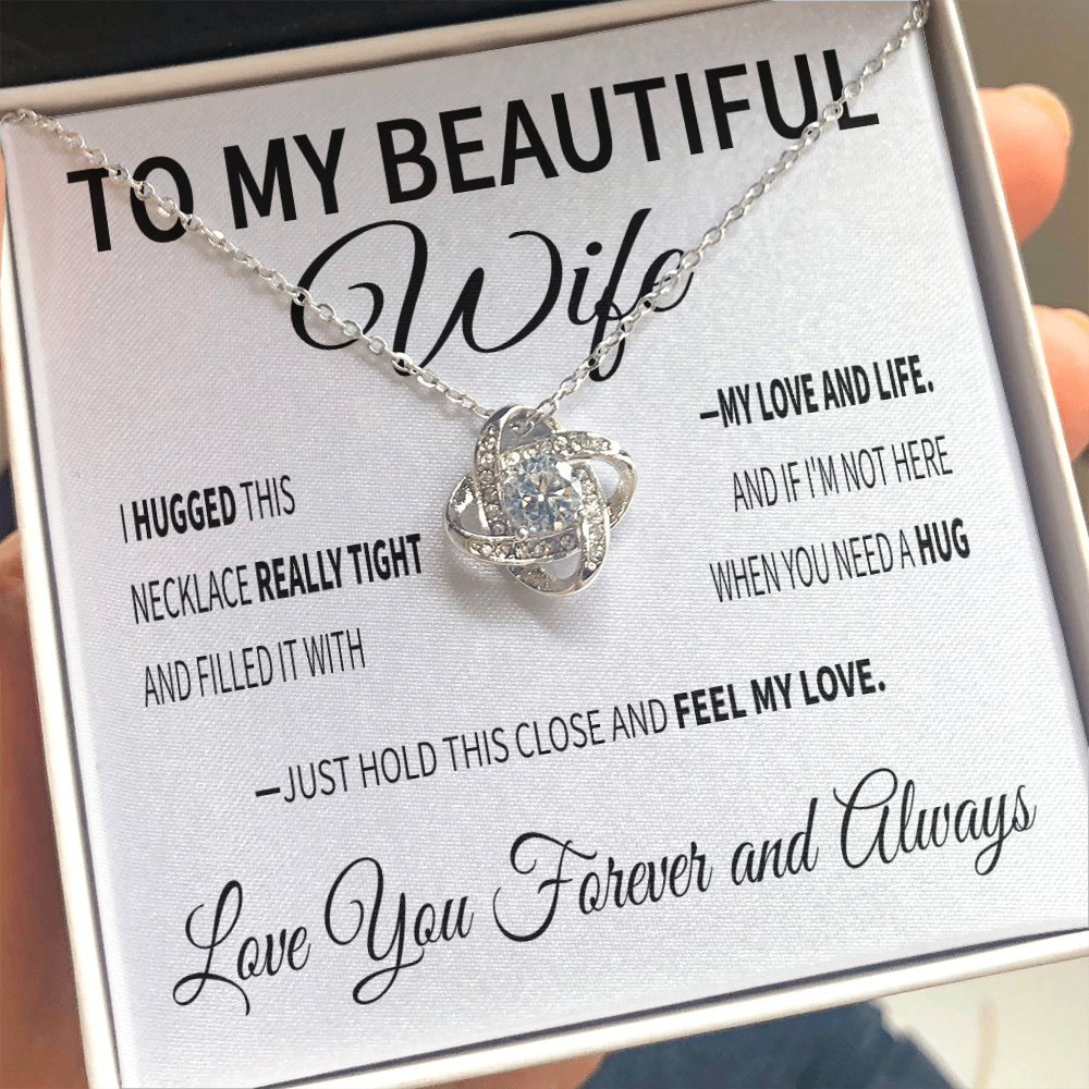 To My Beautiful Wife — My Love and Life | 14k White Gold and Surgical Grade Stainless Steel | Lifetime Warranty, Message Card, & Jewelry Box