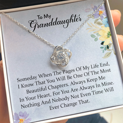 To My Granddaughter - Keep Me In Your Heart | Beautiful 14k White Gold Love Knot Necklace