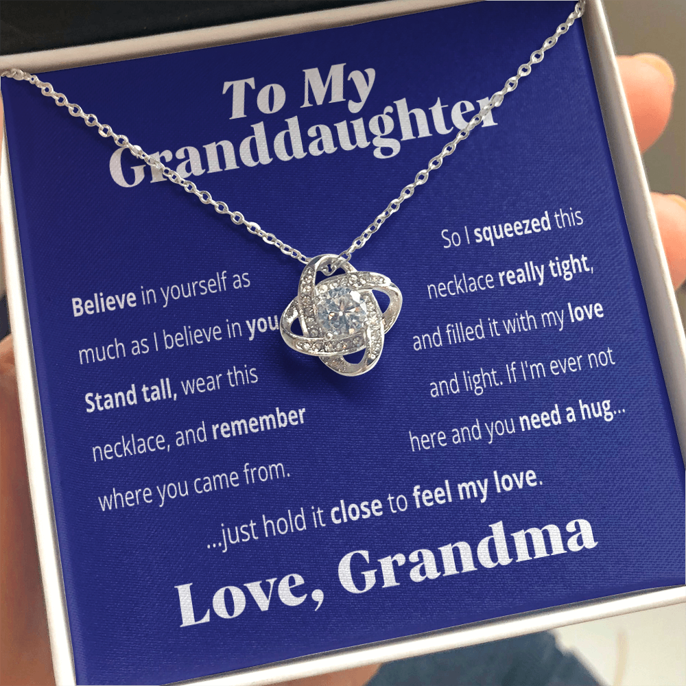 To My Granddaughter - Believe in Yourself As I Believe In You | 14k White Gold Family Knot Necklace