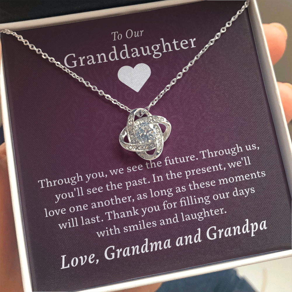 Granddaughter - Past, Present, Future | 14k White Gold & Stainless Steel Necklace (From Grandma and Grandpa)