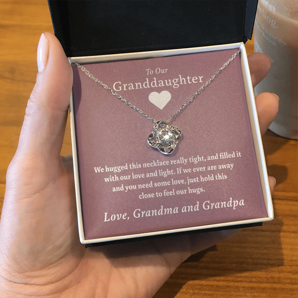 Granddaughter - Two Hugs (Grandma & Grandpa) | Beautiful 14k White Gold Granddaughter Knot Necklace