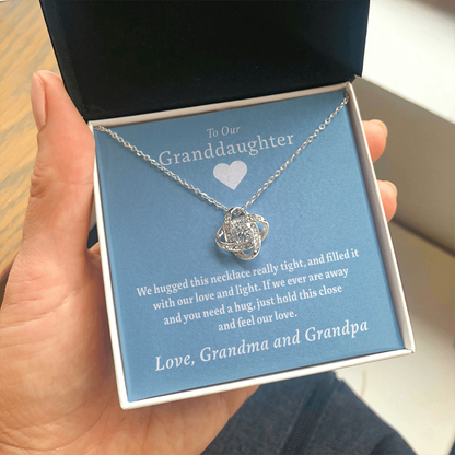 Granddaughter - Our Love (Blue) | Beautiful 14k White Gold Granddaughter Knot Necklace