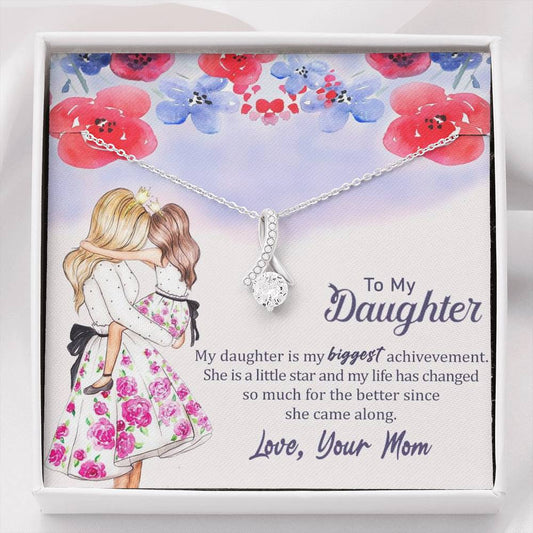 To My Daughter - My Biggest Achievement (Love, Your Mom) | Beautiful 14K White Gold Family Forever Pendant
