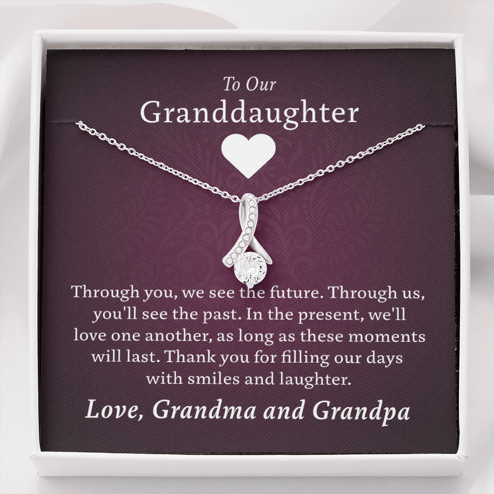 Granddaughter - Our Days of Laughter | 14k White Gold & Stainless Steel Necklace