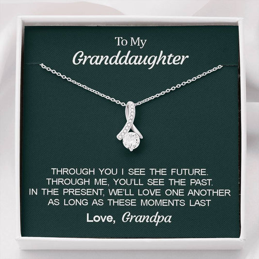To My Grand Daughter - As Long As These Moments Last (Love Grandpa) |  Beautiful 14K White Gold Family Forever Pendant