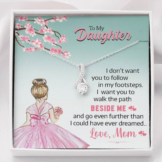 To My Daughter - Walk The Path Beside Me | Beautiful 14K White Gold Family Forever Pendant