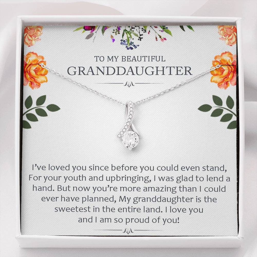 To My Beautiful Grand Daughter - You're More Amazing | Beautiful 14K White Gold Family Forever Pendant Necklace & Gift Card